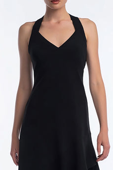 Simple A Line High-Low Black Tie Dress