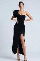 Load image into Gallery viewer, Sheath Simple One Shoulder Long Black Tie Dress with Slit