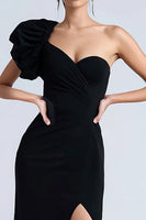 Load image into Gallery viewer, Sheath Simple One Shoulder Long Black Tie Dress with Slit