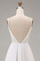 Load image into Gallery viewer, White A Line Tulle Spaghetti Straps Maxi Rehearsal Dinner Dress with Lace