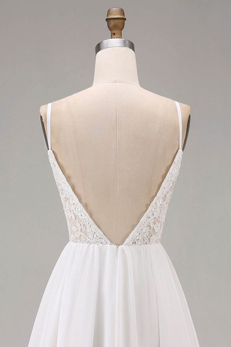 Load image into Gallery viewer, White A Line Tulle Spaghetti Straps Maxi Rehearsal Dinner Dress with Lace