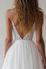Load image into Gallery viewer, White A Line Tulle Spaghetti Straps Maxi Rehearsal Dinner Dress with Lace