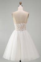 Load image into Gallery viewer, White A Line Tulle Spaghetti Straps Short Graduation Dress with Lace