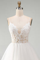 Load image into Gallery viewer, White A Line Tulle Spaghetti Straps Short Graduation Dress with Lace