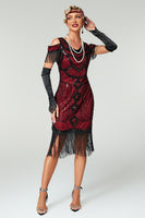 Load image into Gallery viewer, Sparkly Black Cold Shoulder Sequin Short 1920s Dress with Fringes
