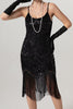 Load image into Gallery viewer, Sparkly Black Sequin Spaghetti Straps Bodycon Short 1920s Dress with Fringes
