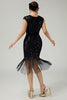 Load image into Gallery viewer, Floral Sparkly Black Golden Sequins Bodycon 1920s Flapper Dress with Fringes
