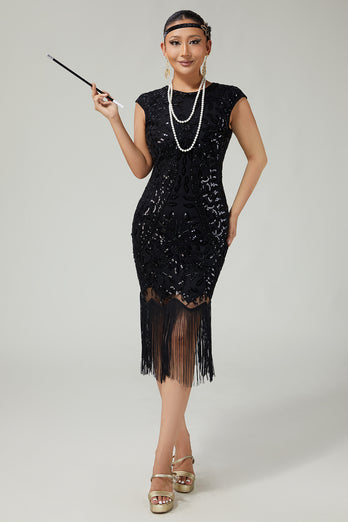Floral Sparkly Red Golden Bodycon Sequins 1920s Flapper Dress with Fringes