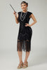 Load image into Gallery viewer, Floral Sparkly Red Golden Bodycon Sequins 1920s Flapper Dress with Fringes