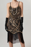 Load image into Gallery viewer, Sparkly Black Sequin Spaghetti Straps Bodycon Short 1920s Dress with Fringes