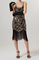 Load image into Gallery viewer, Sparkly Black Sequin Spaghetti Straps Bodycon Short 1920s Dress with Fringes