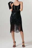 Load image into Gallery viewer, Sparkly Black Sequin Spaghetti Straps Bodycon Short 1920s Dress with Fringes