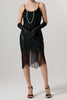 Load image into Gallery viewer, Sparkly Black Sequin Spaghetti Straps Bodycon Short 1920s Dress with Fringes