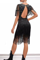 Load image into Gallery viewer, Sparkly Apricot Bodycon Fringed Short 1920s Dress with Rhinestones