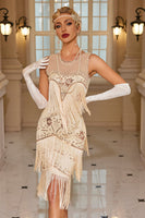 Load image into Gallery viewer, Sparkly Apricot Bodycon Fringed Short 1920s Dress with Sequins