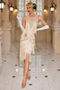 Load image into Gallery viewer, Queendancer Women Sparkly Apricot Fringed Short 1920s Dress with Sequins Bodycon Tiered Round Neck Illusion Back Flapper Dress