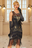 Load image into Gallery viewer, Sparkly Apricot Bodycon Fringed Short 1920s Dress with Sequins