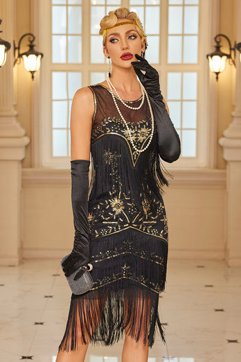 Sparkly Apricot Bodycon Fringed Short 1920s Dress with Sequins