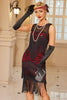 Load image into Gallery viewer, Queendancer Women Sparkly Apricot Fringed Short 1920s Dress with Sequins Bodycon Tiered Round Neck Illusion Back Flapper Dress