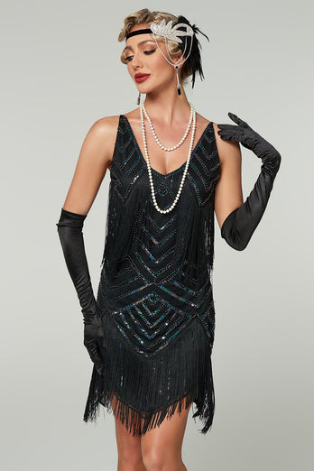 Sparkly Apricot Bodycon Scoop Neck Short 1920s Dress with Fringes