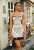 Load image into Gallery viewer, White and Black Short Polka Dots Tight Lace Homecoming Dress