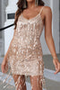 Load image into Gallery viewer, Sparkly Short Champagne Tight Sequin Homecoming Dress with Fringes