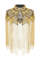 Load image into Gallery viewer, Queendancer Women Sparkly Black Golden Beaded 1920s Cape with Frings