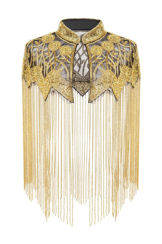 Sparkly Black Golden Fringed Beaded 1920s Cape