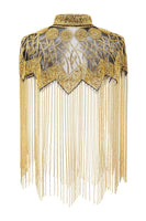 Load image into Gallery viewer, Sparkly Black Golden Beaded 1920s Cape with Frings