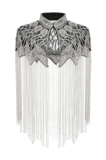Sparkly Black Golden Beaded 1920s Cape with Frings