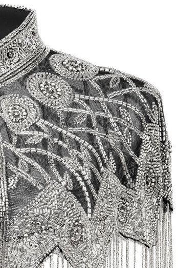 Sparkly Black Golden Beaded 1920s Cape with Frings