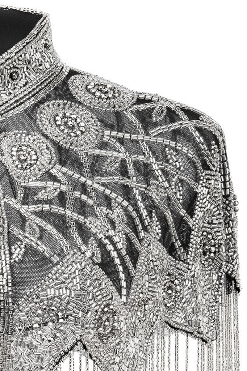 Load image into Gallery viewer, Sparkly Black Golden Beaded 1920s Cape with Frings