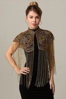 Load image into Gallery viewer, Sparkly Black Golden Fringed 1920s Cape with Beading