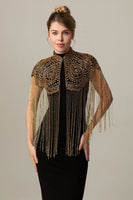 Load image into Gallery viewer, Sparkly Black Golden Fringed 1920s Cape with Beading