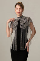 Load image into Gallery viewer, Sparkly Black Golden Fringed 1920s Cape with Beading