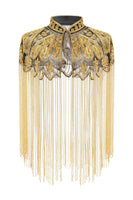 Load image into Gallery viewer, Sparkly Black Golden Beaded Fringed 1920s Cape