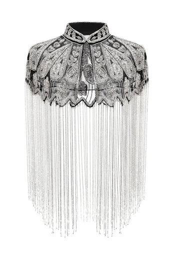 Sparkly Black Golden Beaded Fringed 1920s Cape