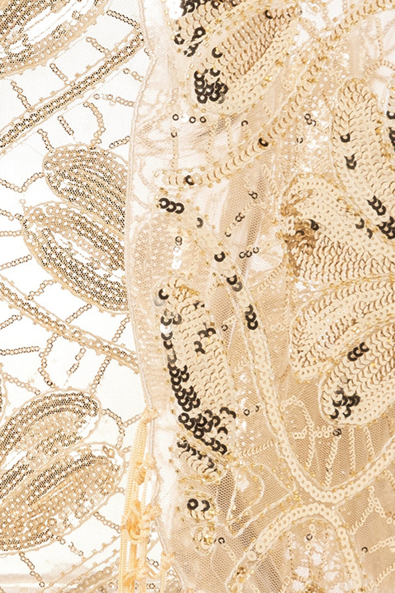 Load image into Gallery viewer, Sparkly Apricot Beaded Fringed 1920s Cape with Sequins