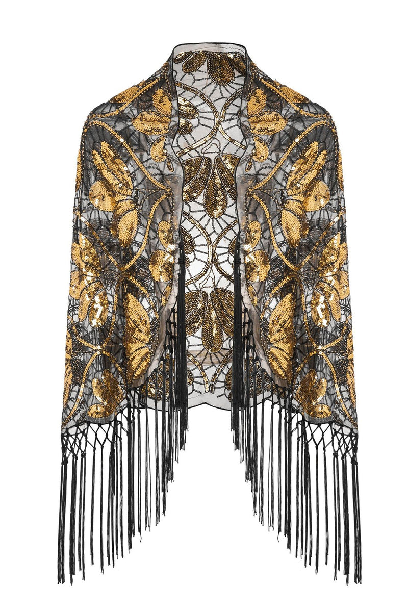Load image into Gallery viewer, Sparkly Apricot Beaded Fringed 1920s Cape with Sequins