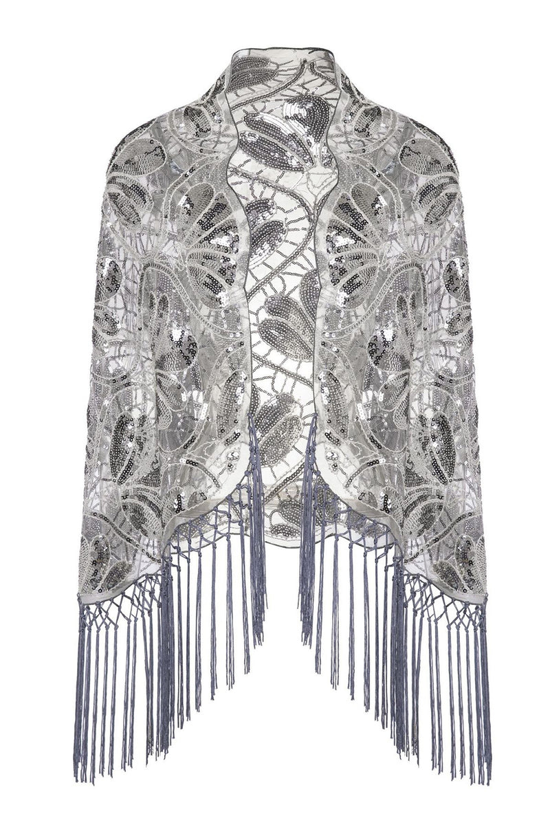 Load image into Gallery viewer, Sparkly Apricot Beaded Fringed 1920s Cape with Sequins
