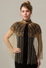 Load image into Gallery viewer, Queendancer Women Sparkly Black Golden 1920s Cape with Fringes Beaded Vintage Shawl