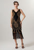 Load image into Gallery viewer, Sparkly Black Golden Bodycon Beaded Short 1920s Dress with Fringes