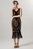 Load image into Gallery viewer, Sparkly Black Golden Bodycon Beaded Short 1920s Dress with Fringes
