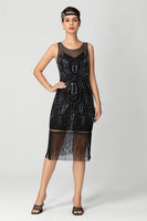 Load image into Gallery viewer, Sparkly Black Fringed Bodycon Beaded Short 1920s Dress with Sequins