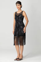 Load image into Gallery viewer, Sparkly Black Fringed Bodycon Beaded Short 1920s Dress with Sequins