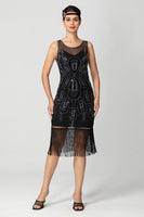 Load image into Gallery viewer, Sparkly Black Fringed Bodycon Beaded Short 1920s Dress with Sequins