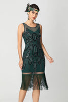 Load image into Gallery viewer, Sparkly Black Fringed Bodycon Beaded Short 1920s Dress with Sequins