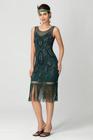 Load image into Gallery viewer, Sparkly Black Fringed Bodycon Beaded Short 1920s Dress with Sequins