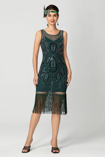 Sparkly Black Fringed Bodycon Beaded Short 1920s Dress with Sequins