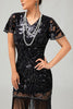 Load image into Gallery viewer, Sparkly Black Sequins Short Sleeves Flapper Dress with Fringes